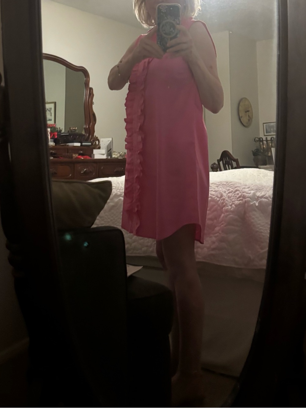 Sleeveless Pink Ruffle-Front Shirt Dress  Like New! - Picture 6 of 6